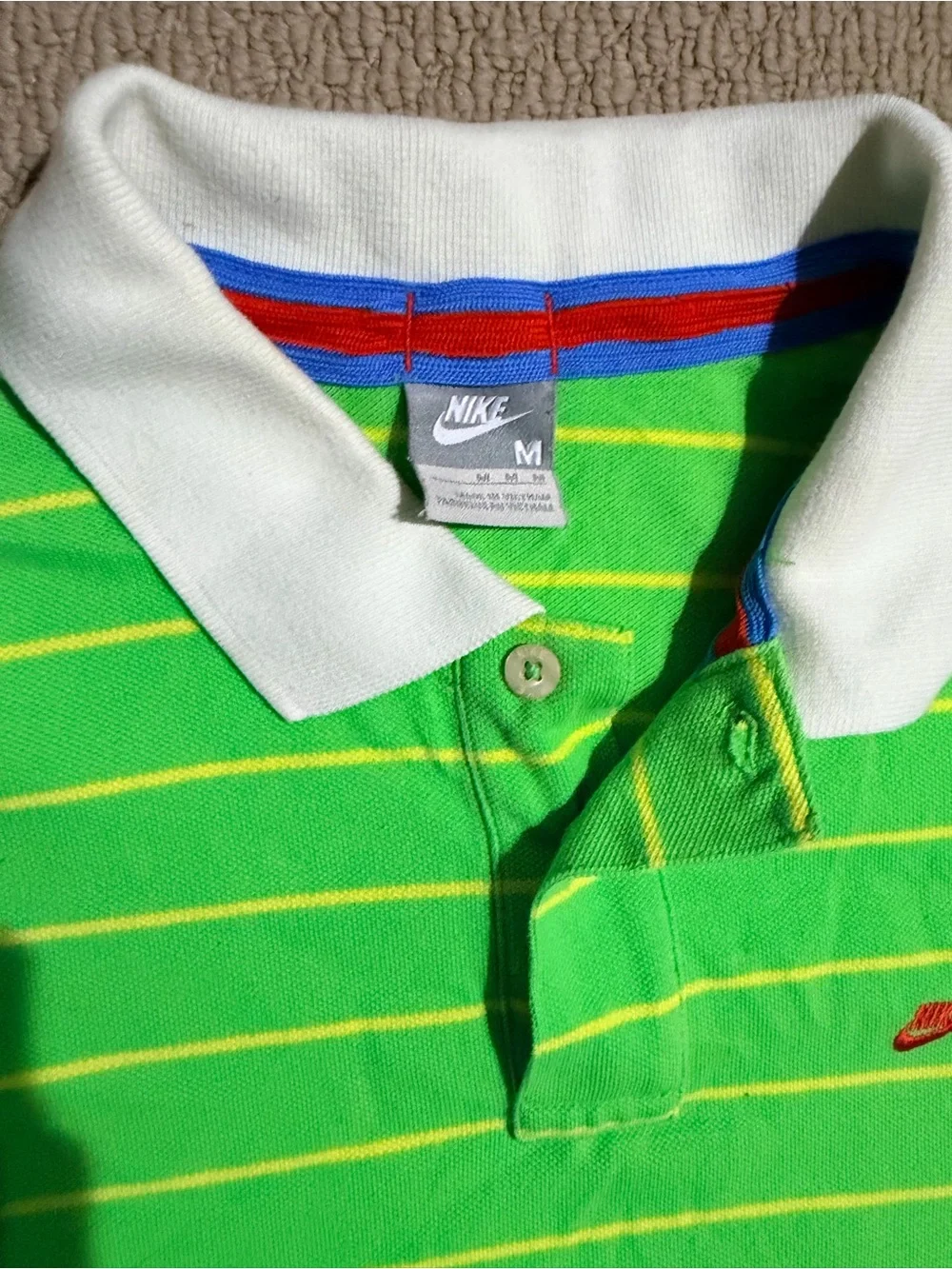 Nike Kids Green Polo with Yellow Stripes and White Collar